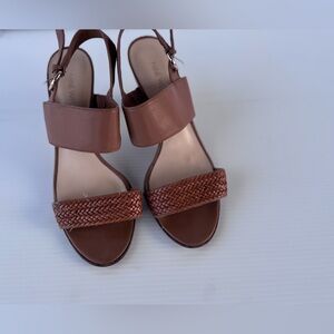 Nine West Brown Woven Strap Heels Sandals Size 8M Slingback Cone Heel GOOD